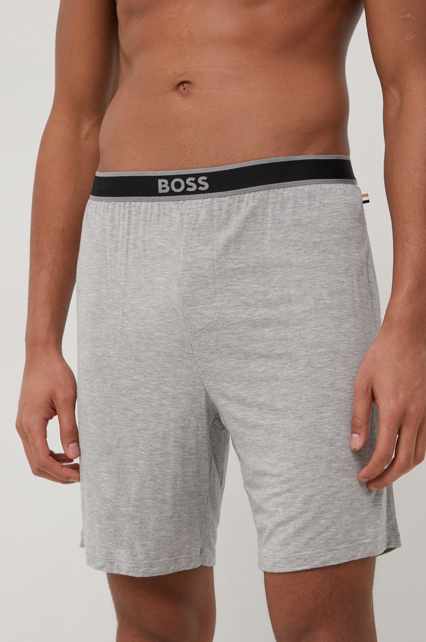 

Късо долнище на пижама BOSS мъжко в сиво, Сив
