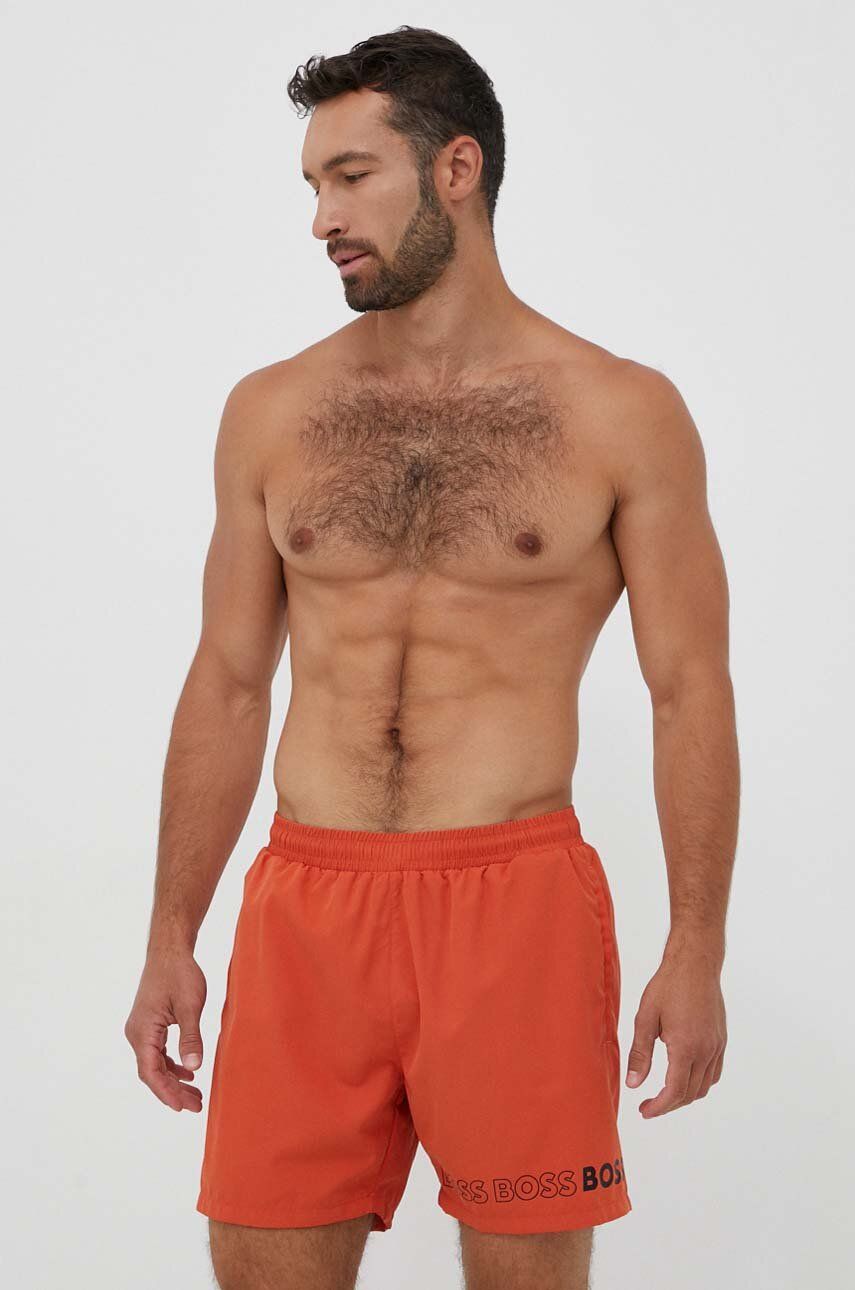 Plavkové šortky BOSS oranžová barva - oranžová