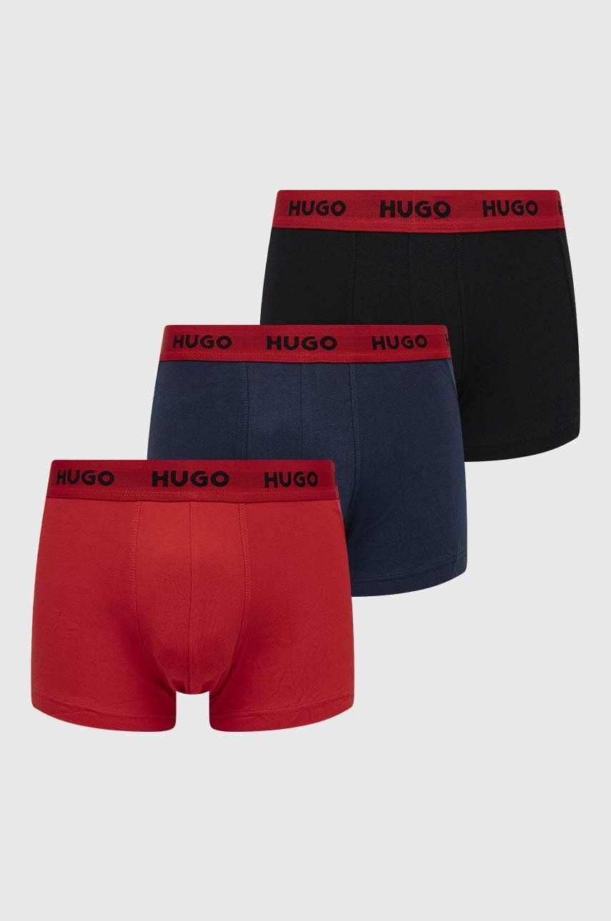 Levně Boxerky HUGO (3-pack) pánské, červená barva, 50469766