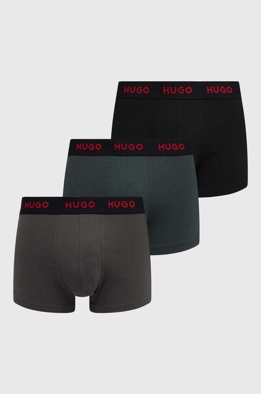 Levně Boxerky HUGO 3-pack pánské, zelená barva