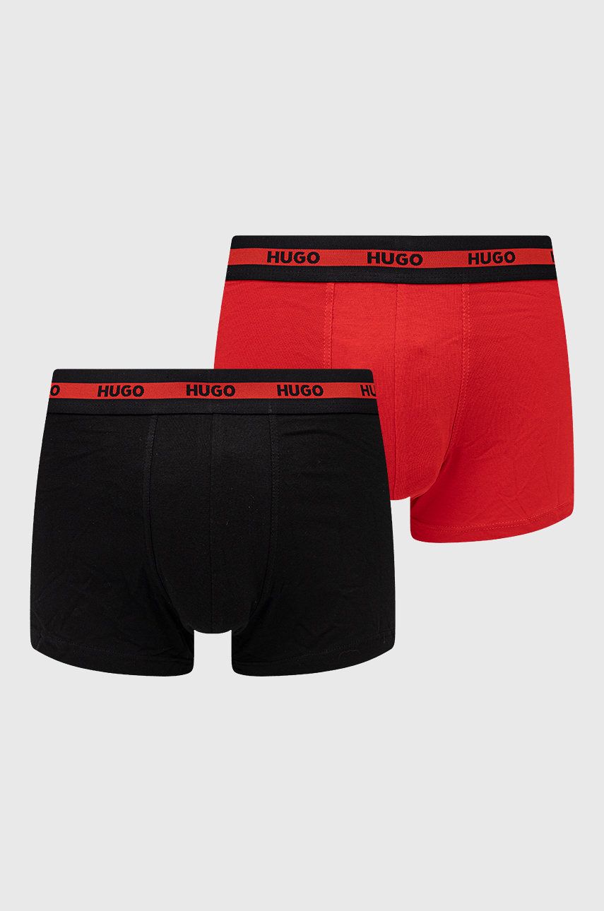 Boxerky HUGO 2- pack) pánské, červená barva - červená -  95% Bavlna