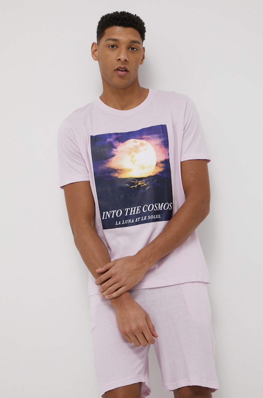 Brave soul pijamale de bumbac culoarea roz, cu imprimeu
