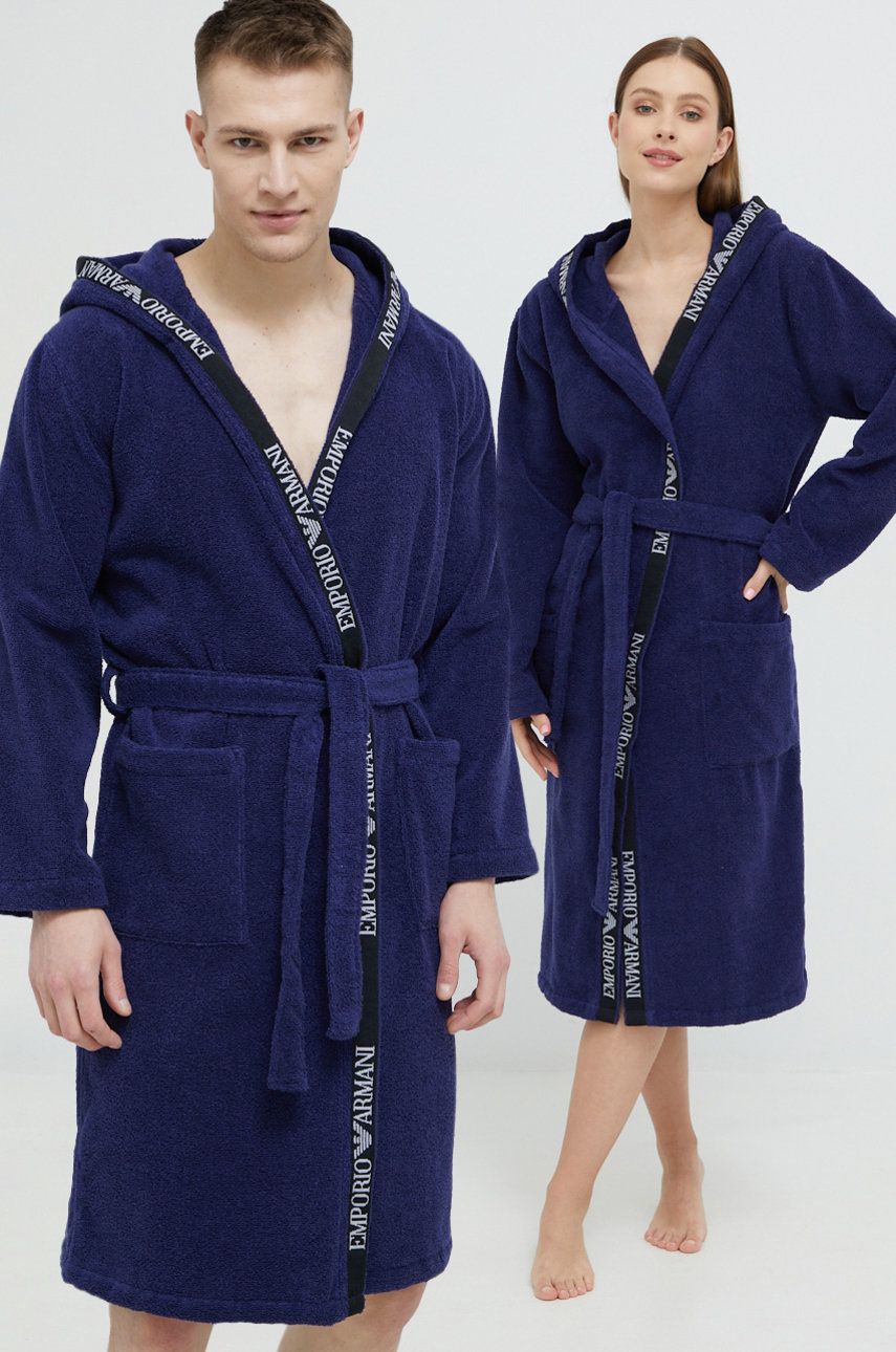Emporio Armani Underwear Halat de baie din bumbac culoarea albastru marin