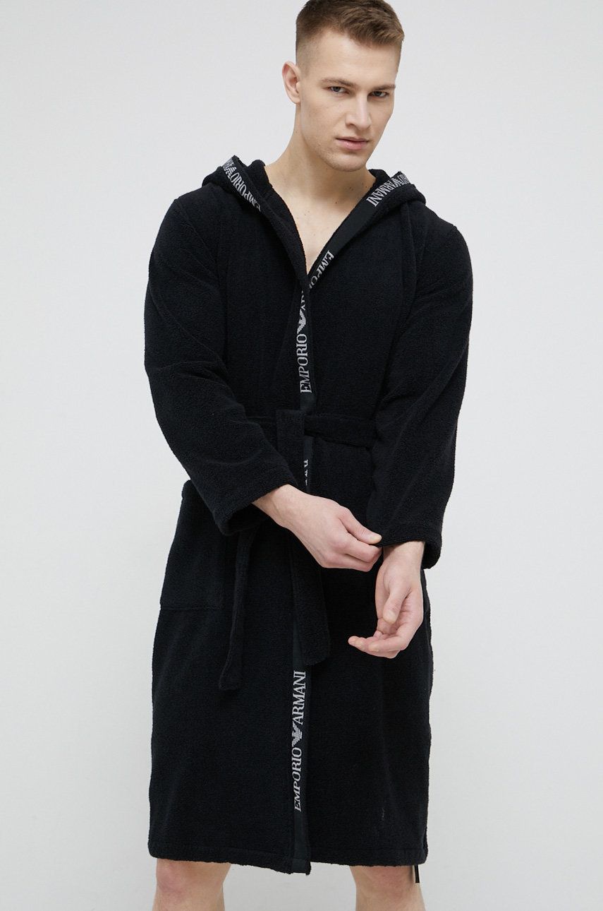 Emporio Armani Underwear Halat de baie din bumbac culoarea negru answear.ro imagine noua lenjerie-femei.ro