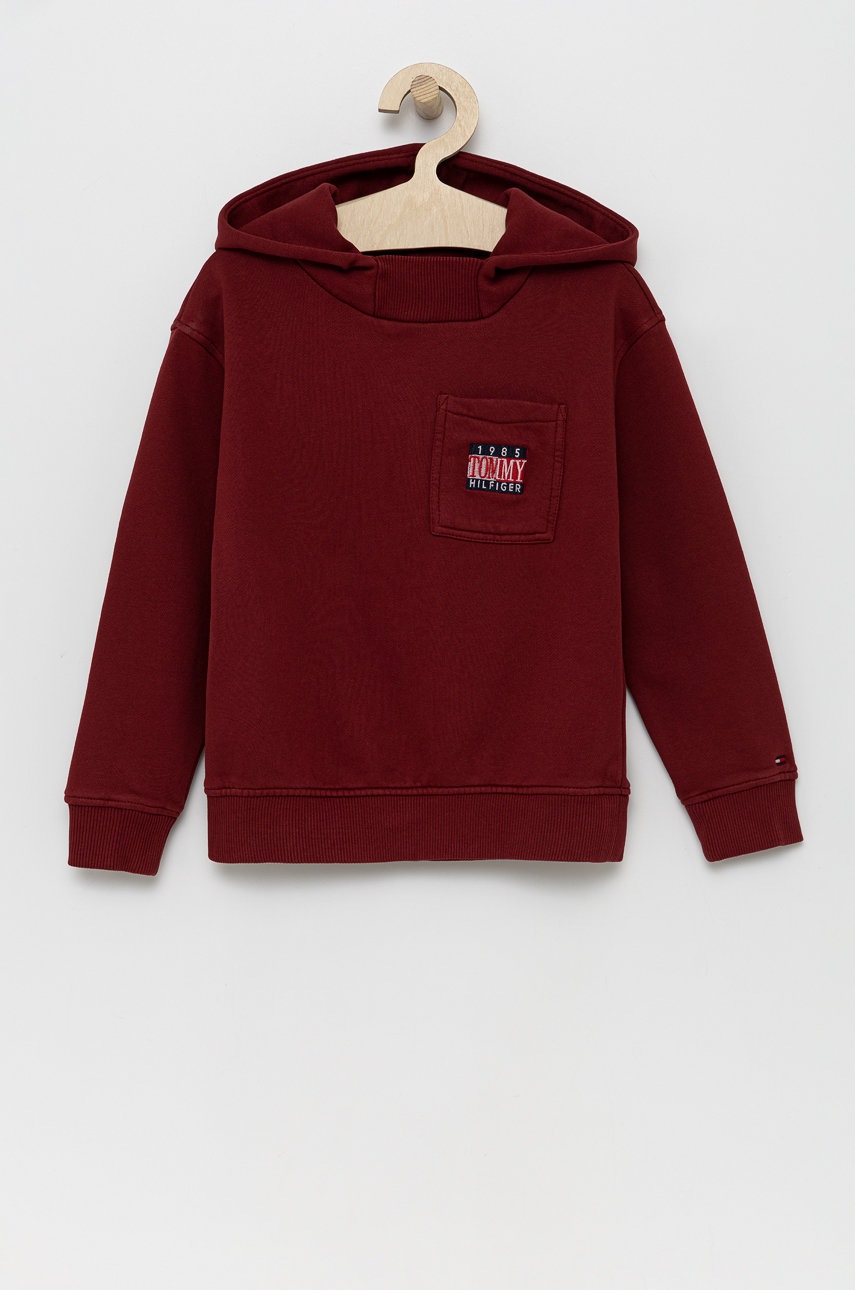 

Детски памучен суичър Tommy Hilfiger в бордо с апликация
