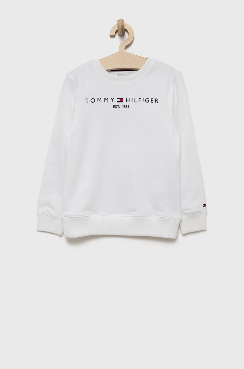 

Детски памучен суичър Tommy Hilfiger в бяло с изчистен дизайн, Бял
