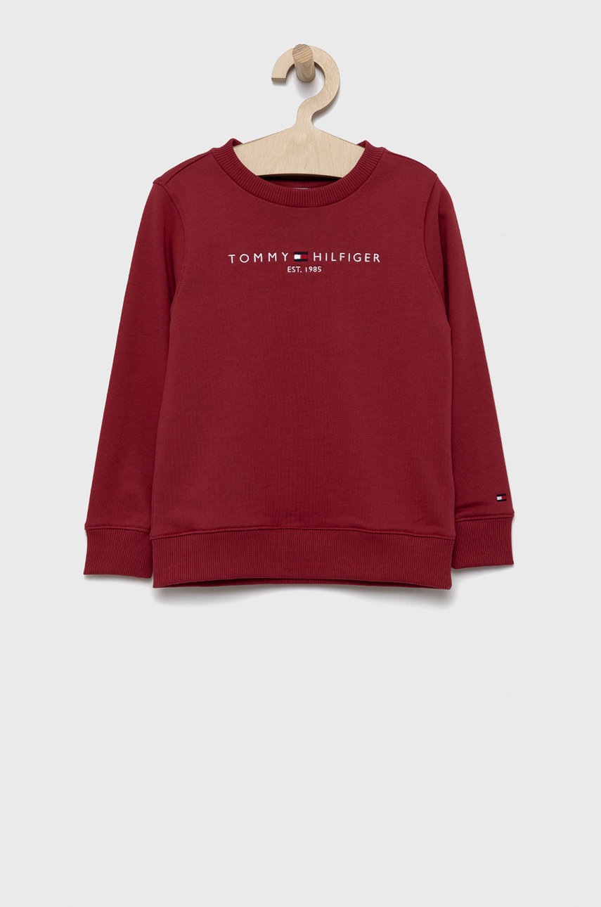 

Детски памучен суичър Tommy Hilfiger в бордо с изчистен дизайн