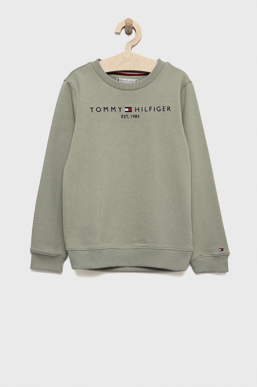 

Детски памучен суичър Tommy Hilfiger в сиво с изчистен дизайн, Зелен