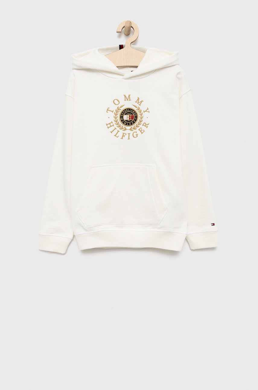 

Детски памучен суичър Tommy Hilfiger в бяло с апликация, Бял