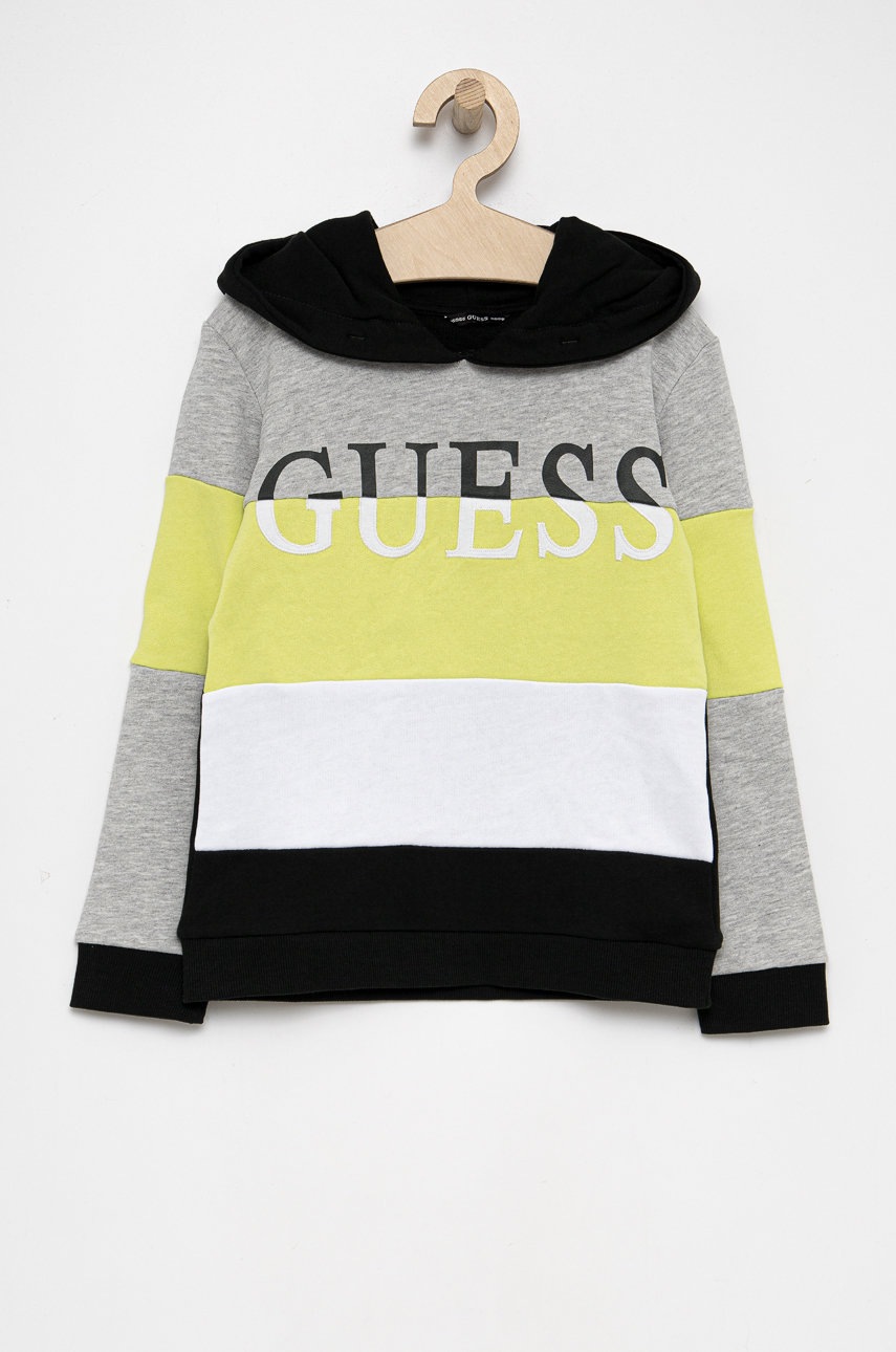 

Детская хлопковая кофта Guess цвет серый с аппликацией