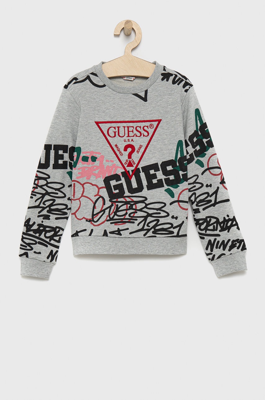 

Дитяча бавовняна кофта Guess колір сірий візерунок