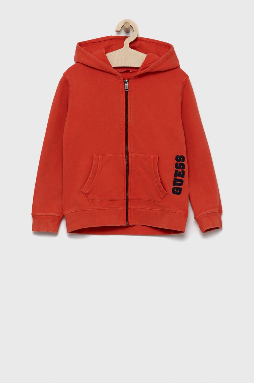 

Guess - Детски памучен суичър, Оранжев