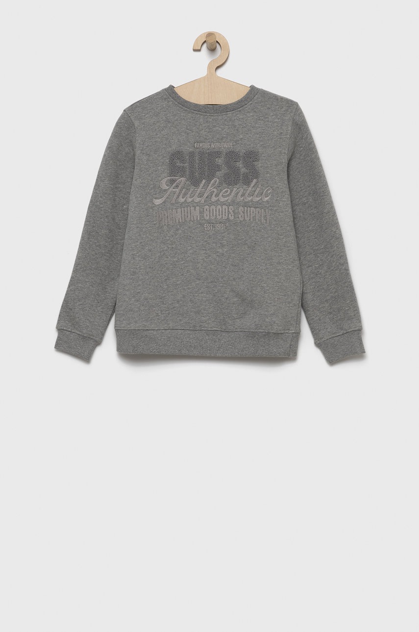 

Детски памучен суичър Guess с апликация, Сив