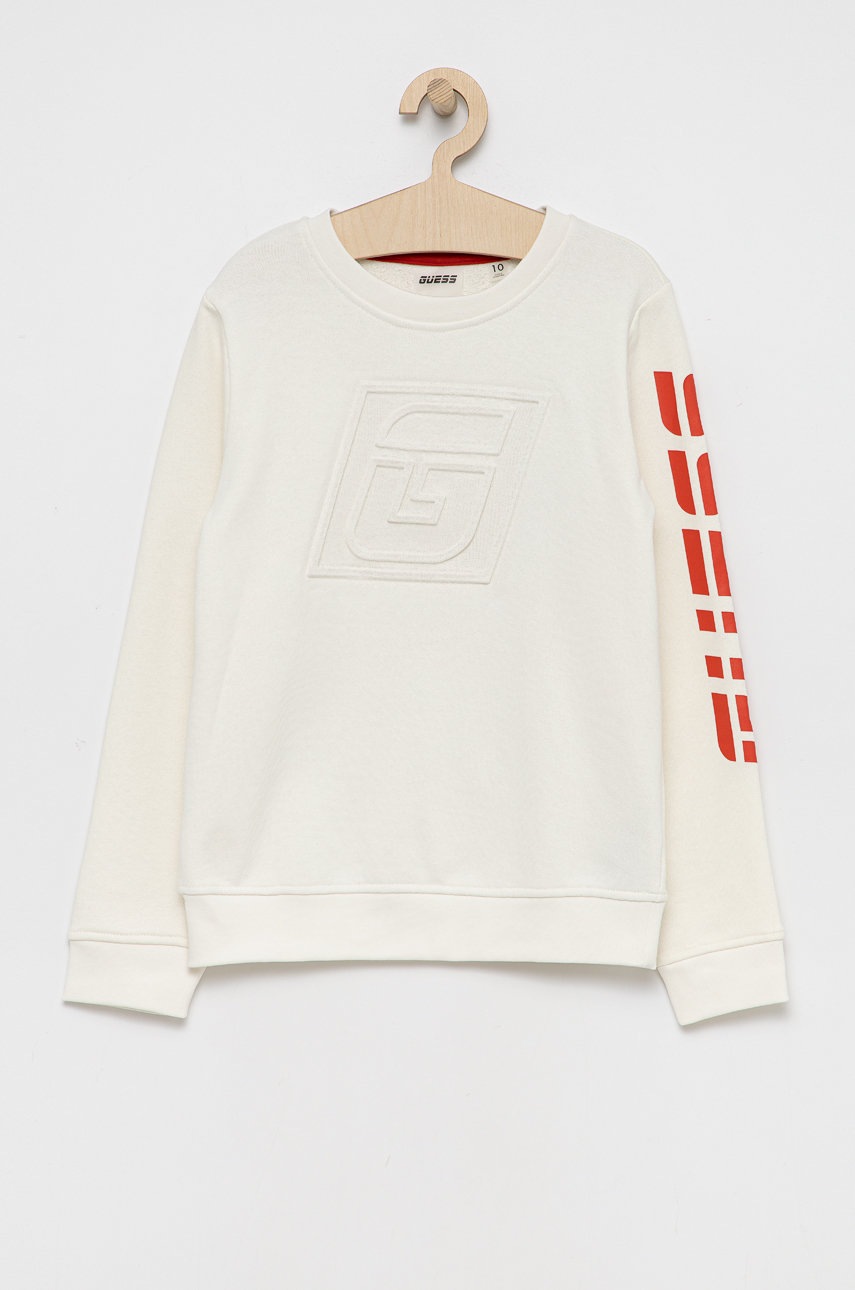 

Детски суичър Guess в бяло с апликация, Бял
