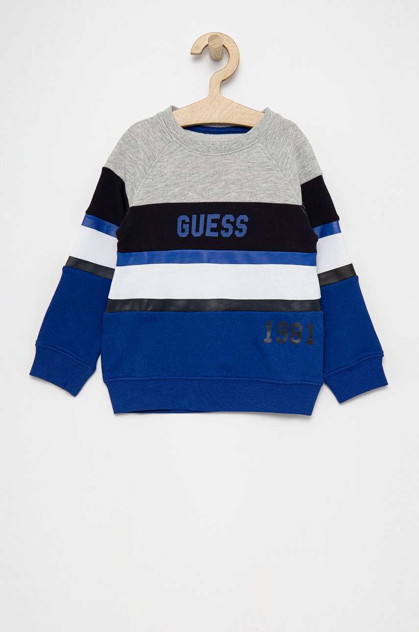 

Детски памучен суичър Guess с принт, Син