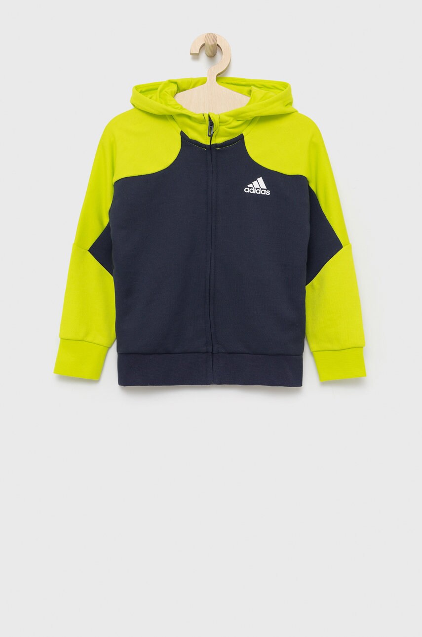 Adidas Performance bluza dziecięca HD9998 kolor granatowy z kapturem z nadrukiem