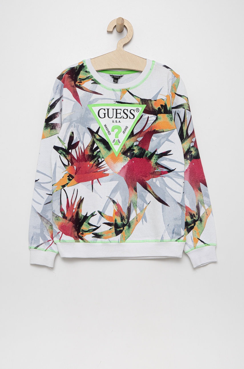 

Детски памучен суичър Guess в бяло с десен, Бял