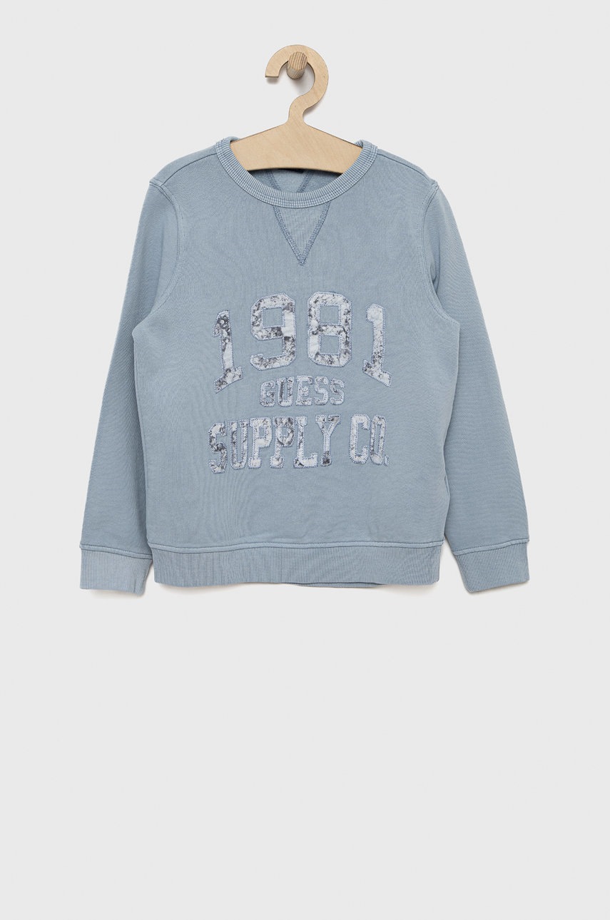 

Детски памучен суичър Guess с апликация, Син