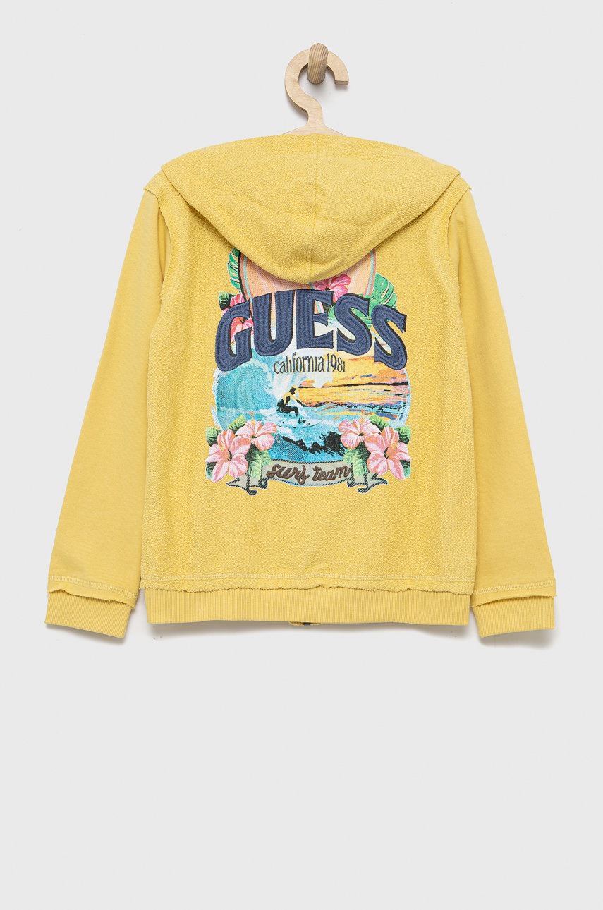 

Дитяча бавовняна кофта Guess колір жовтий з аплікацією
