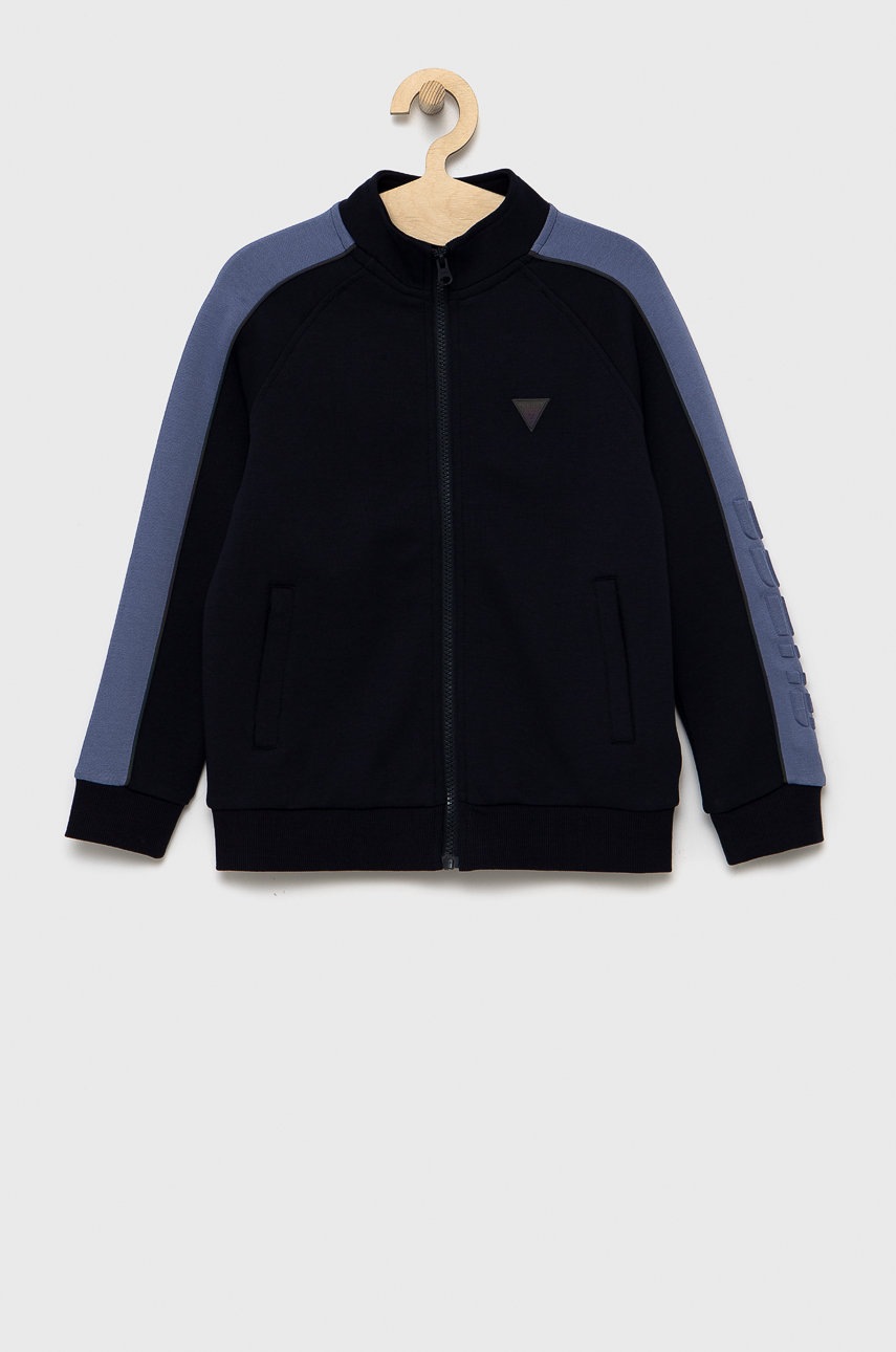 

Детски суичър Guess в тъмносиньо с изчистен дизайн, Тъмносин