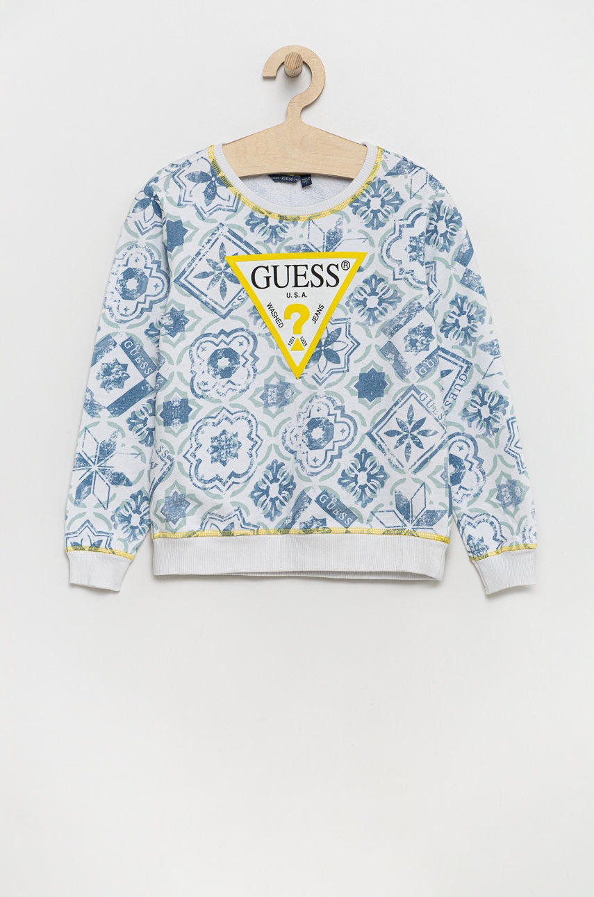 

Детски памучен суичър Guess с принт, Син