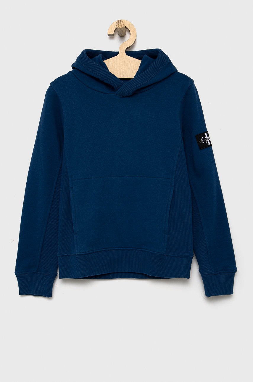 

Детски памучен суичър Calvin Klein Jeans с изчистен дизайн, Син