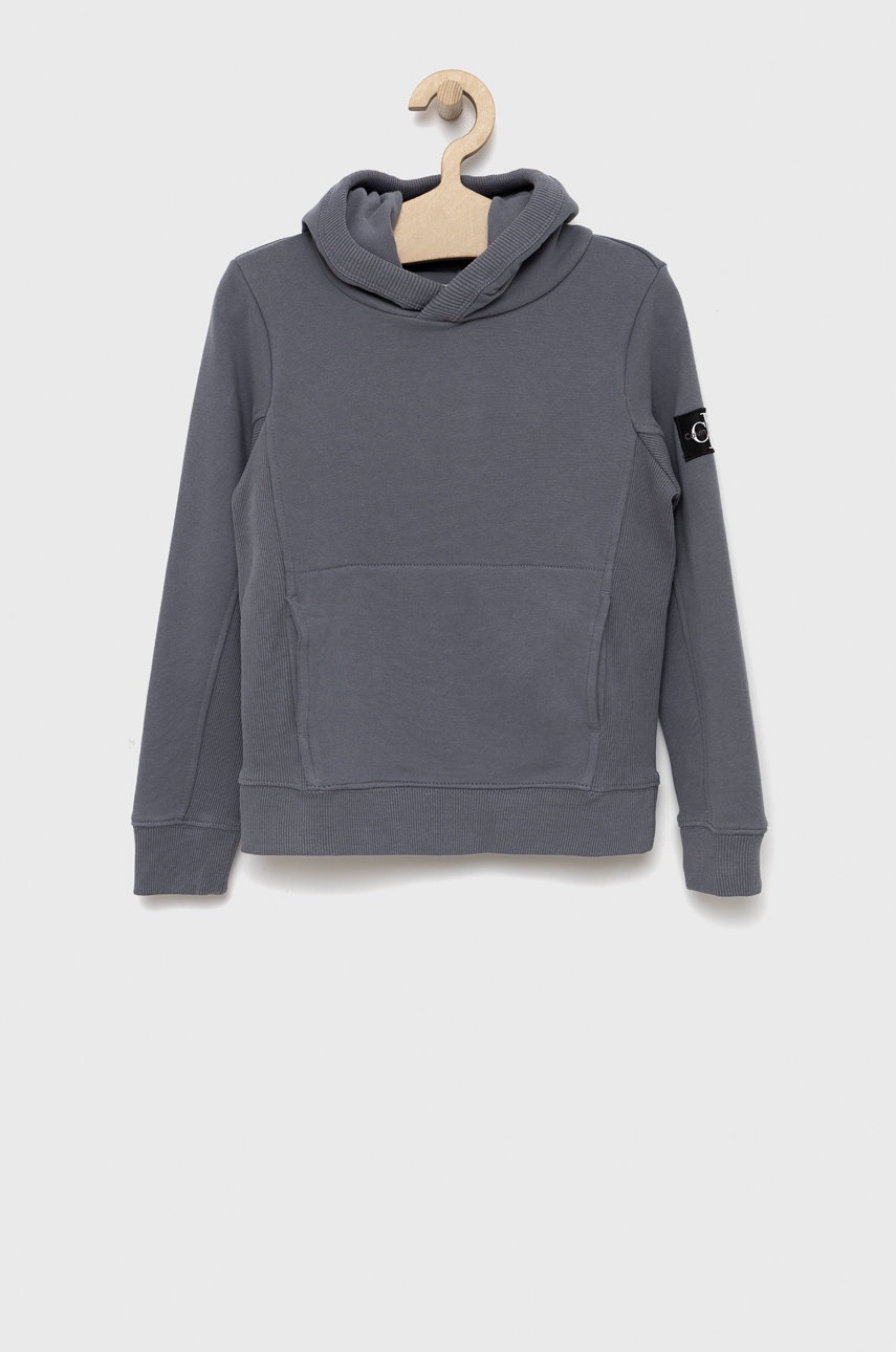 

Детски памучен суичър Calvin Klein Jeans в сиво с изчистен дизайн, Сив