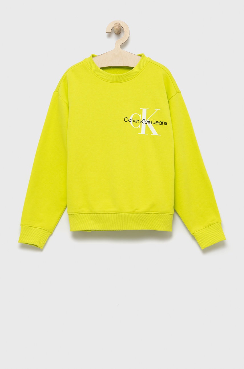 

Детски суичър Calvin Klein Jeans в зелено с принт, Зелен