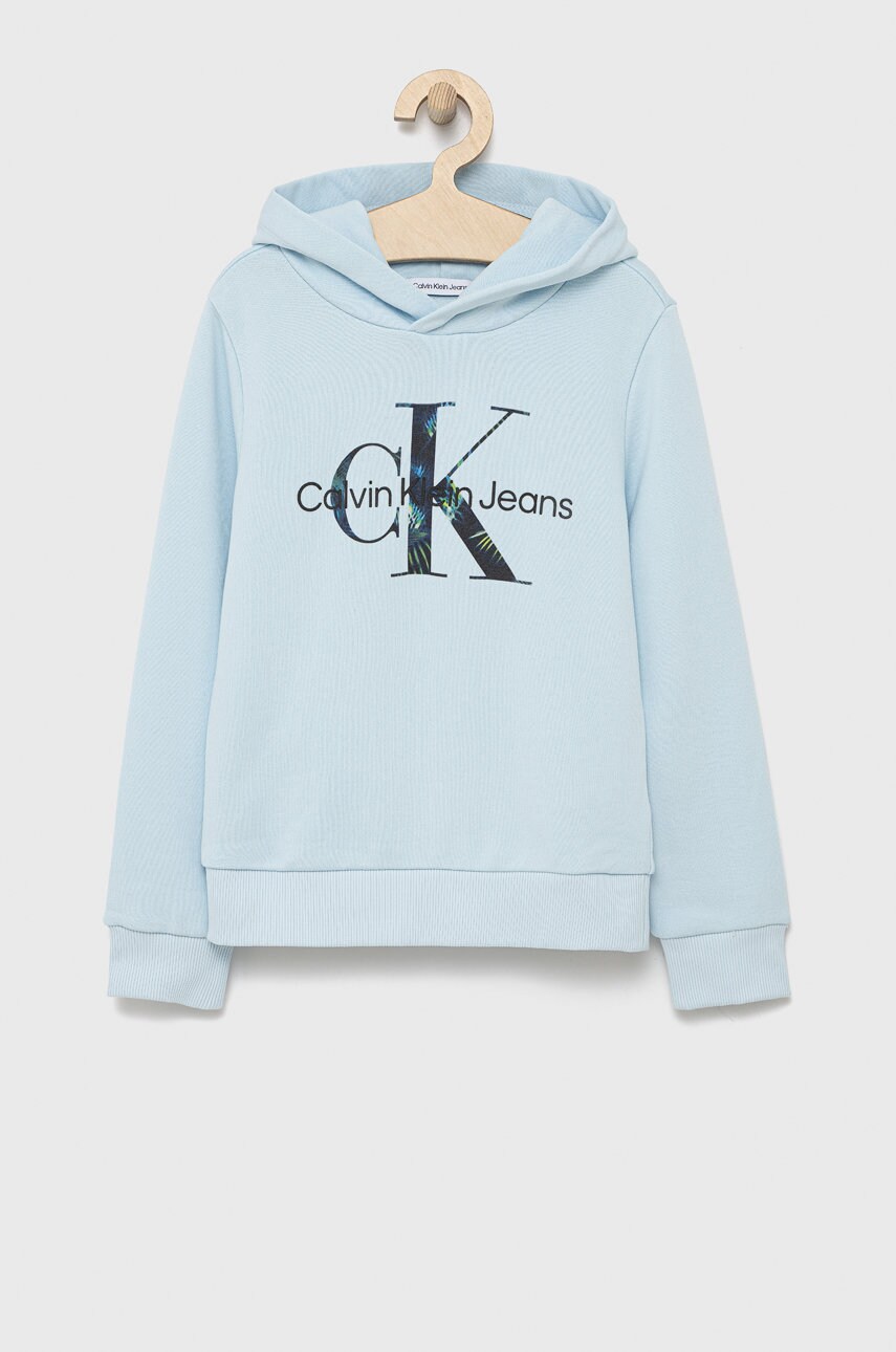 

Детски памучен суичър Calvin Klein Jeans с принт, Син
