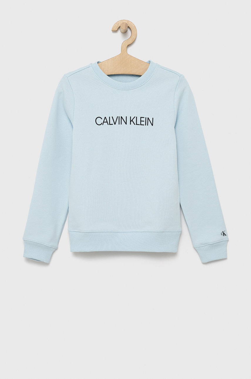 

Детски памучен суичър Calvin Klein Jeans с принт, Син