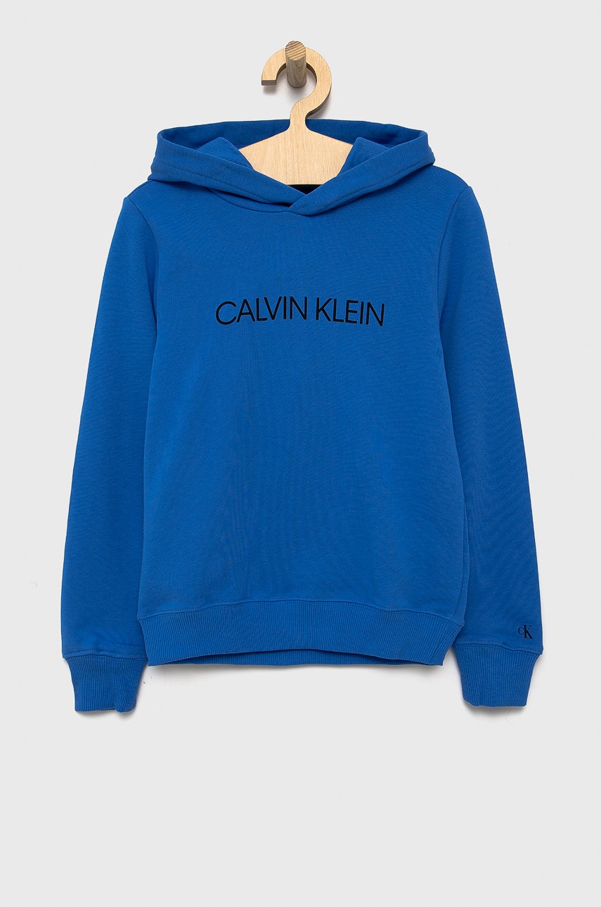 

Детски памучен суичър Calvin Klein Jeans с принт, Син