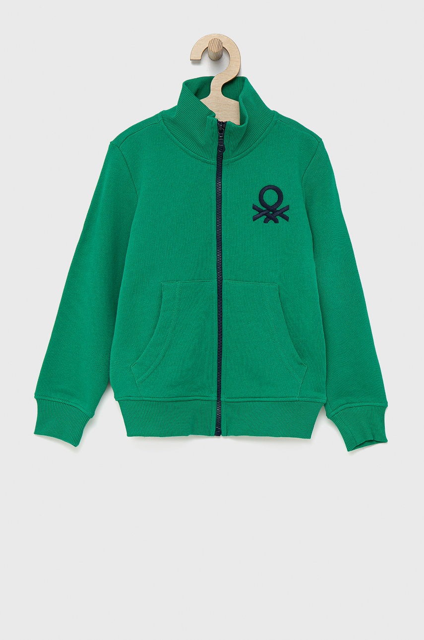 

Детски памучен суичър United Colors of Benetton в зелено с апликация, Зелен