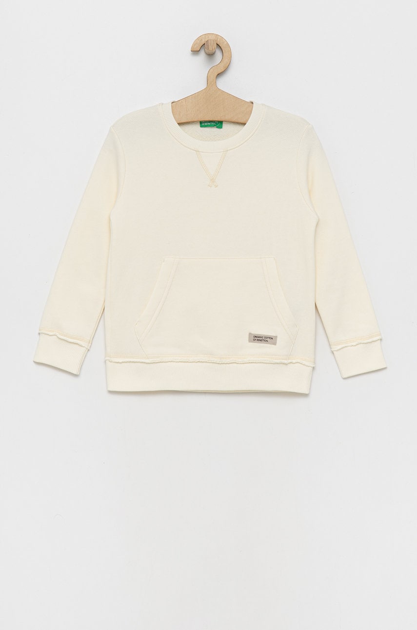 United Colors Of Benetton hanorac de bumbac pentru copii culoarea bej, neted