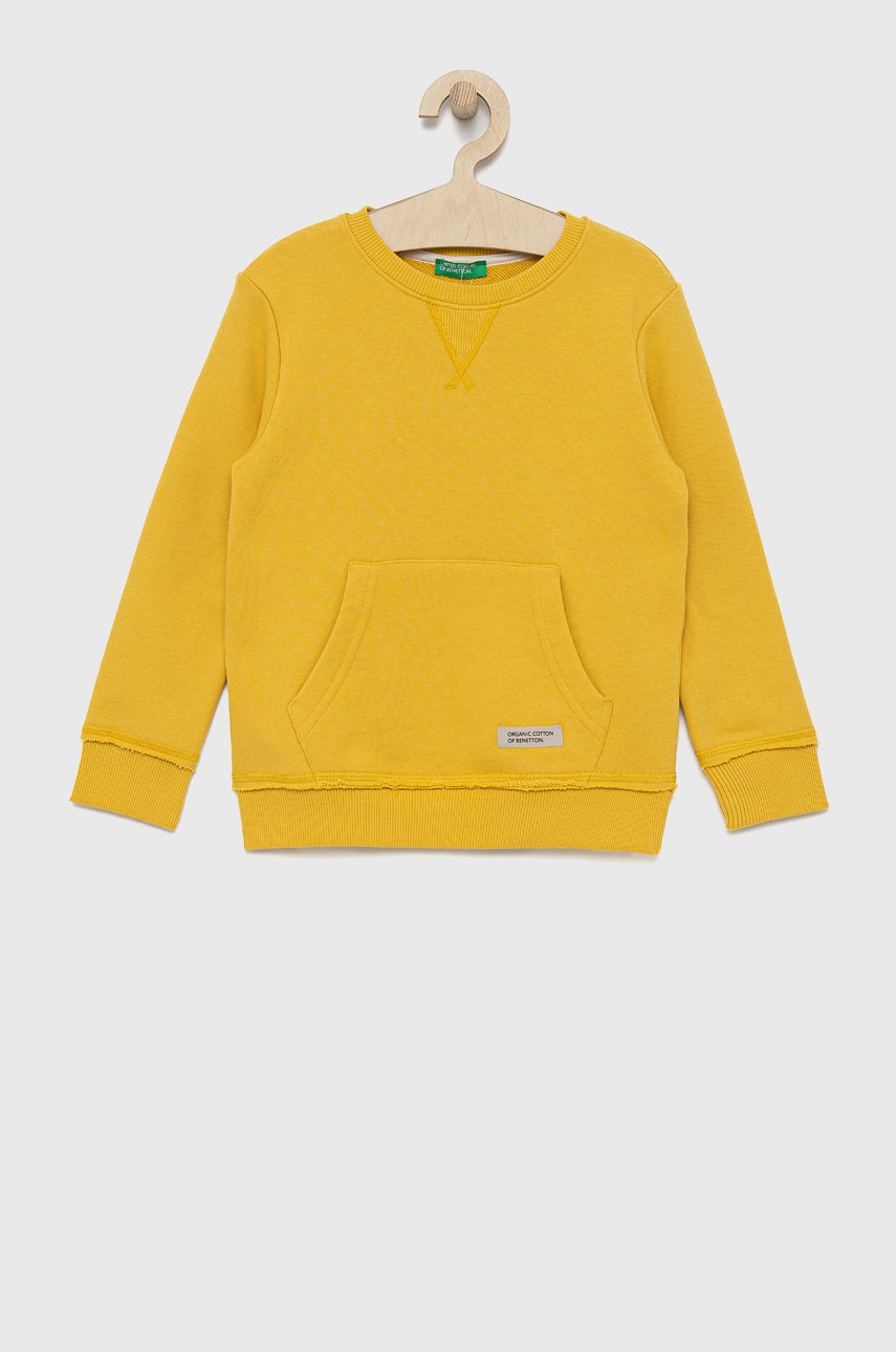 

Детски памучен суичър United Colors of Benetton в жълто с изчистен дизайн, Жълт