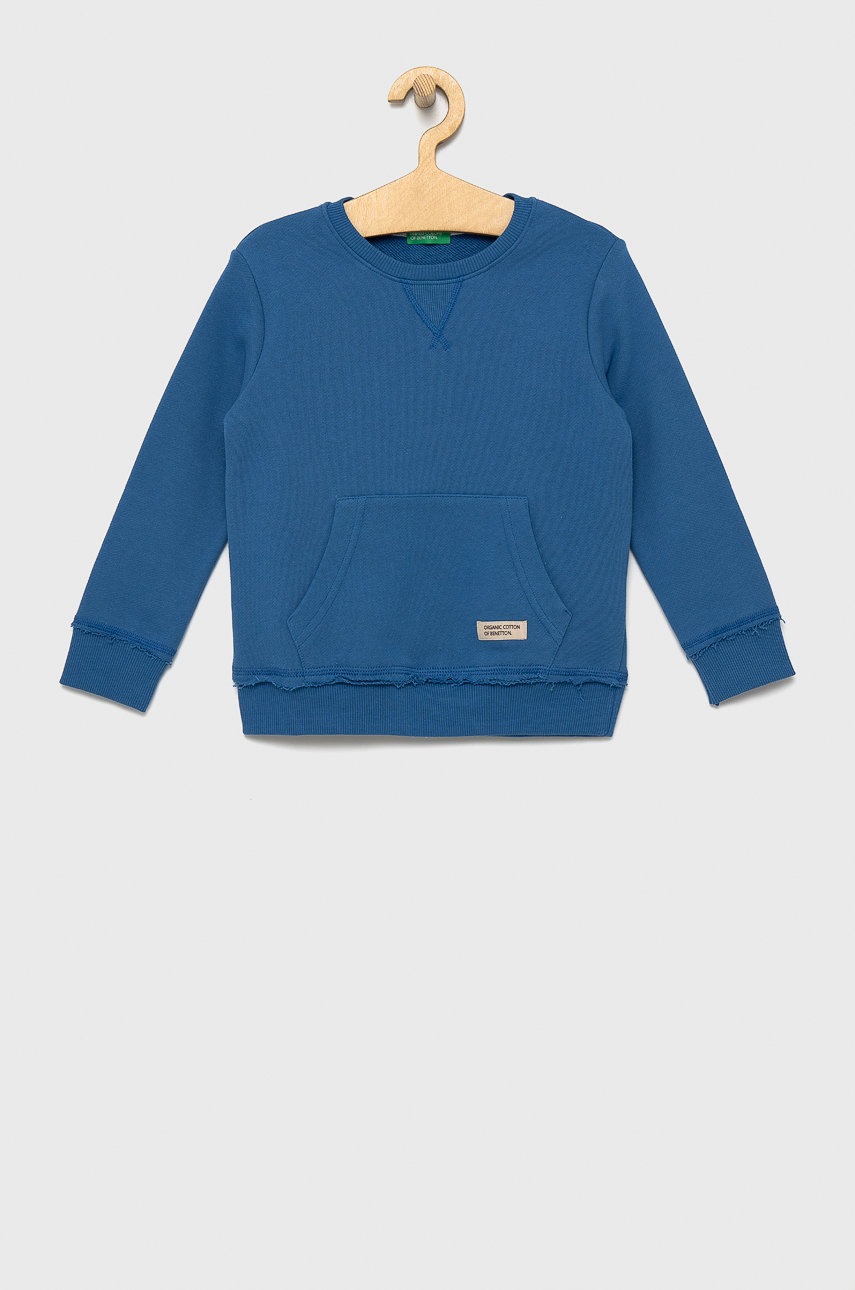 

Детски памучен суичър United Colors of Benetton с изчистен дизайн, Син