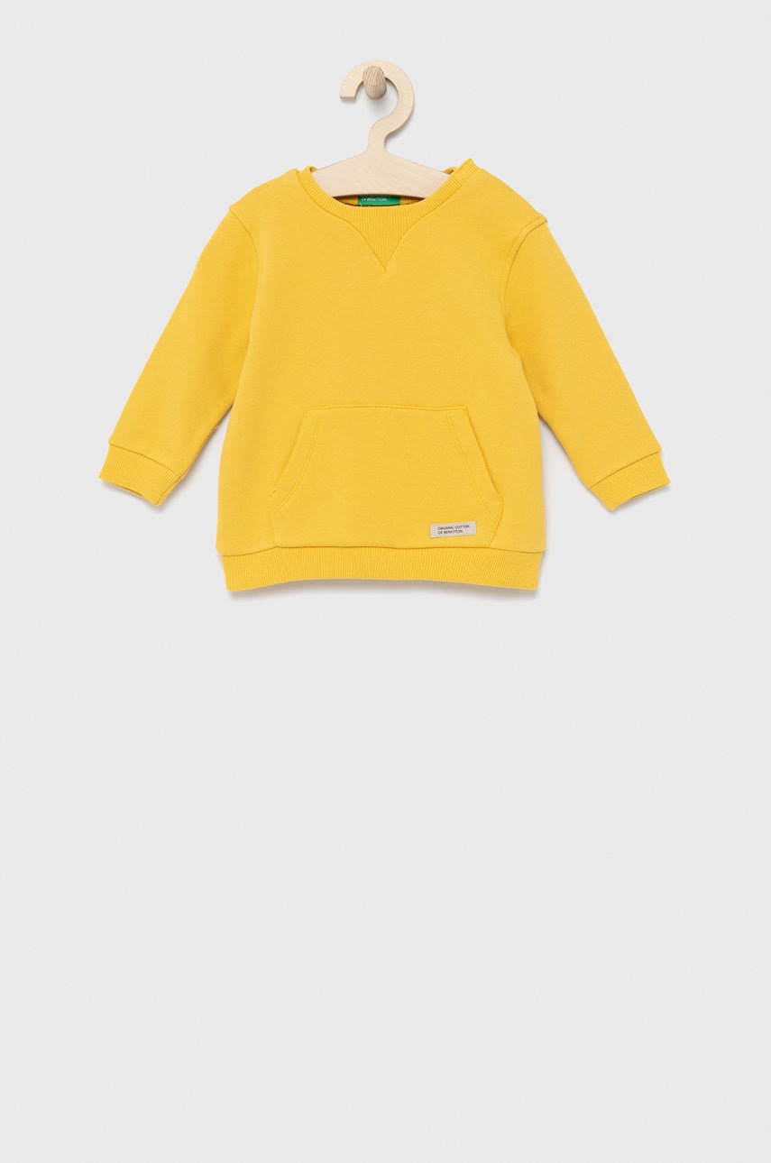 

Детски памучен суичър United Colors of Benetton в жълто с изчистен дизайн, Жълт