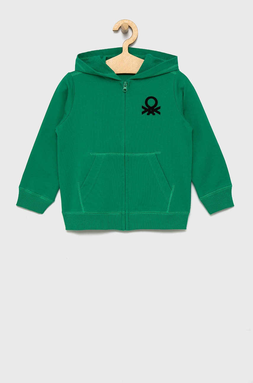 

Детски памучен суичър United Colors of Benetton в зелено с изчистен дизайн, Зелен