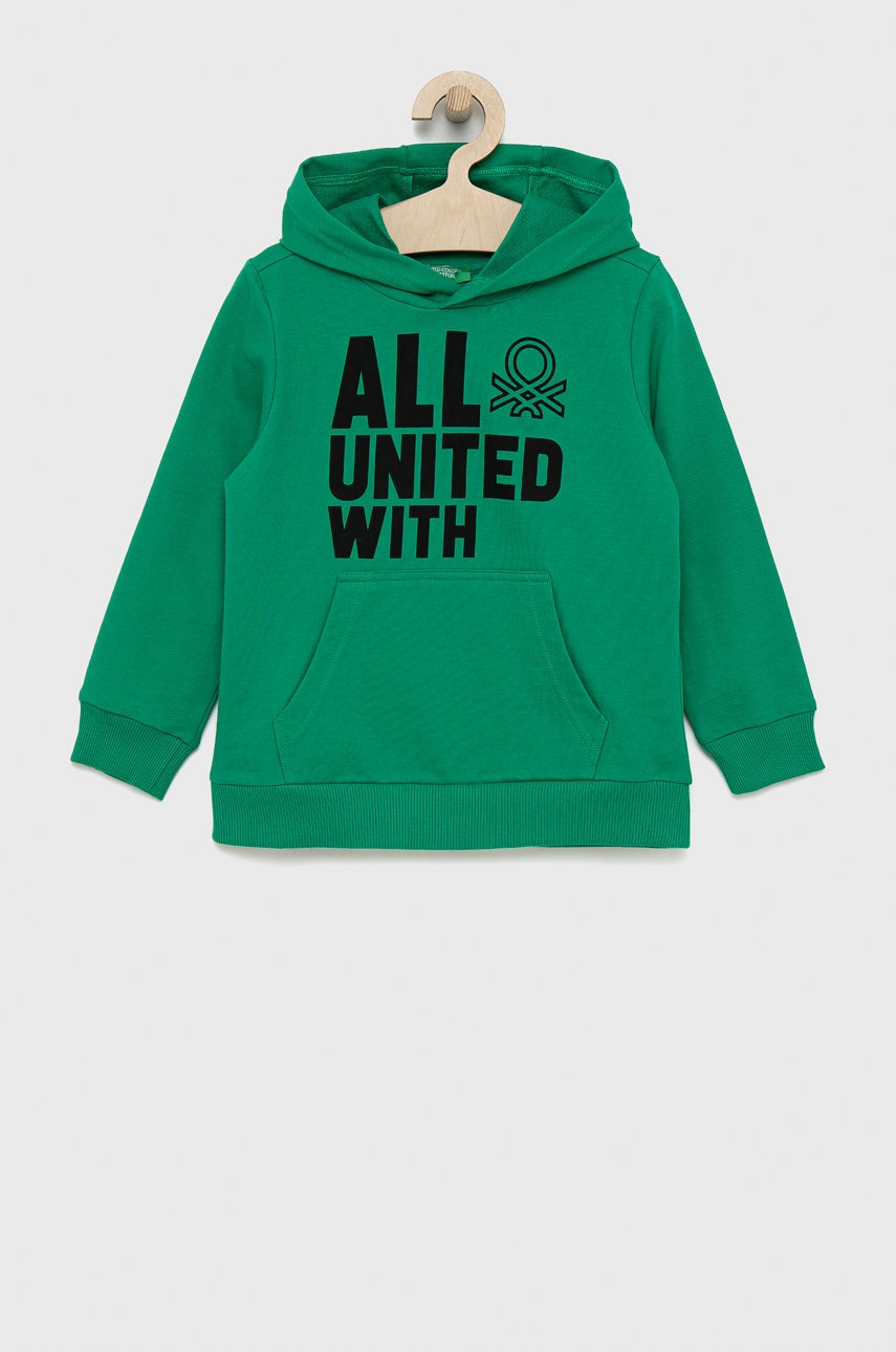 

Детски памучен суичър United Colors of Benetton в зелено с принт, Зелен