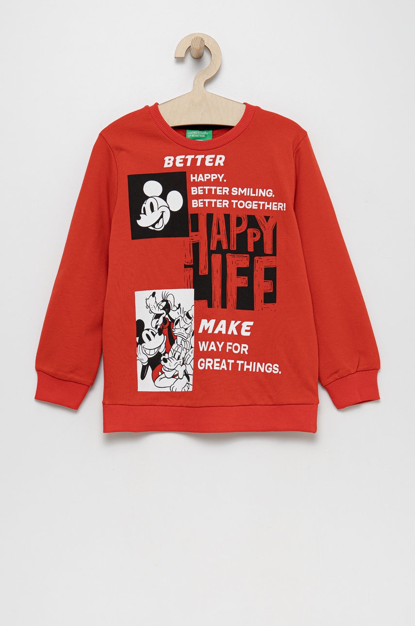 

Детски памучен суичър United Colors of Benetton в червено с принт, Червен