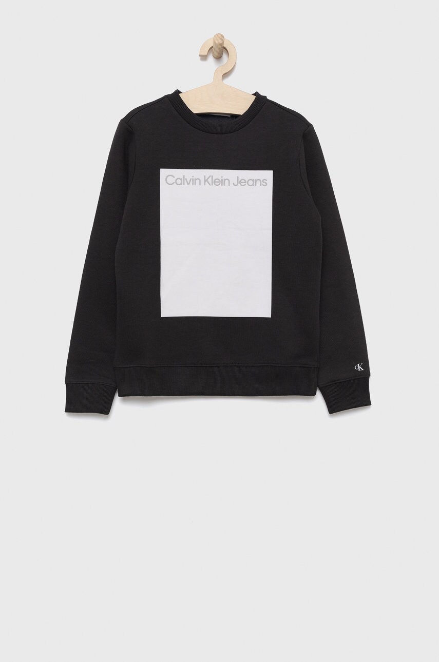 

Детски суичър Calvin Klein Jeans в черно с принт, Черен