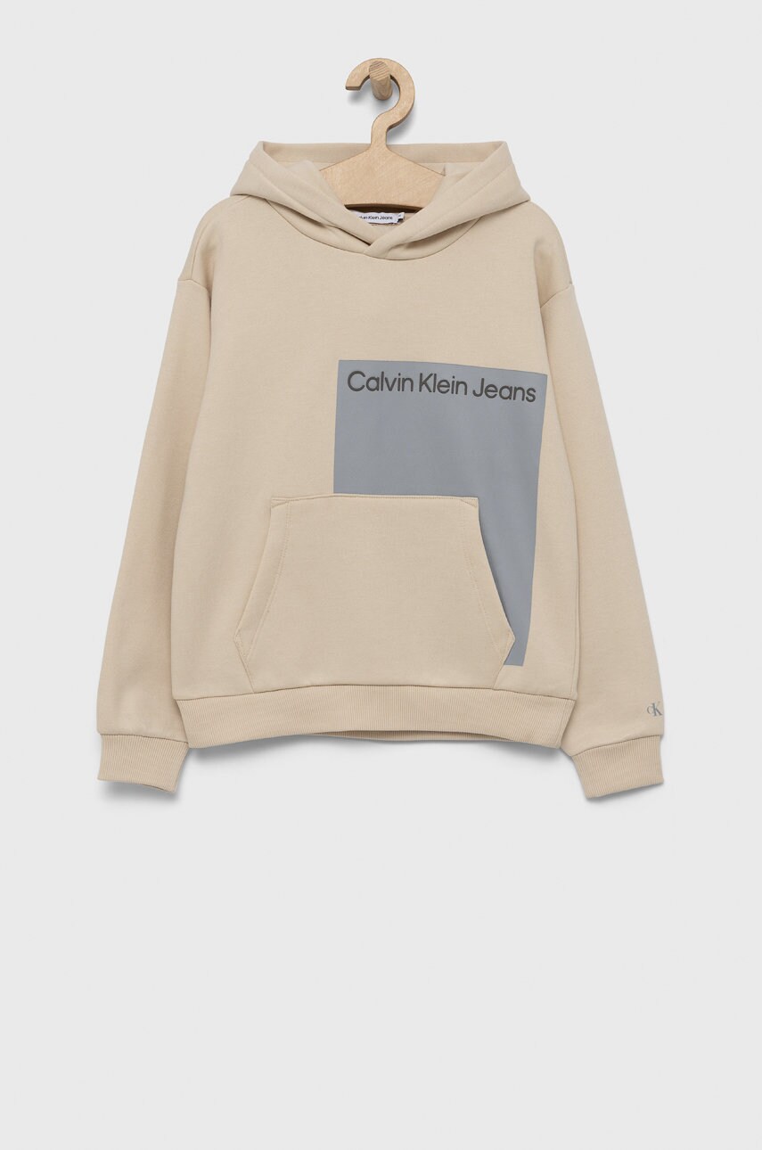 

Детски суичър Calvin Klein Jeans в бежово с принт, Бежов