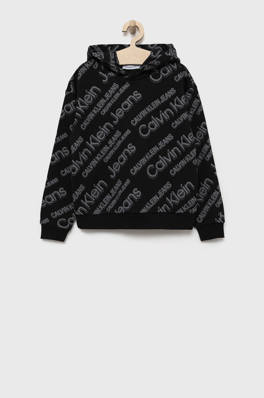 

Памучен суичър Calvin Klein Jeans в черно с десен, Черен