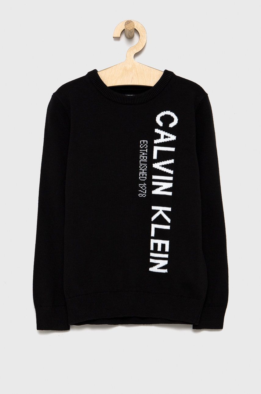 Calvin Klein Jeans Sweter bawełniany dziecięcy kolor czarny lekki