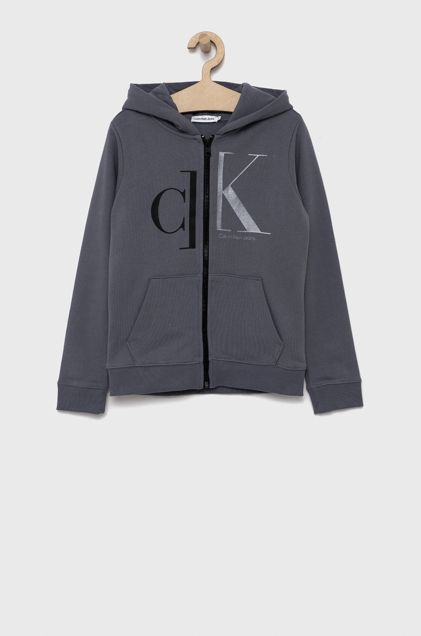 

Детски суичър Calvin Klein Jeans в сиво с принт, Сив