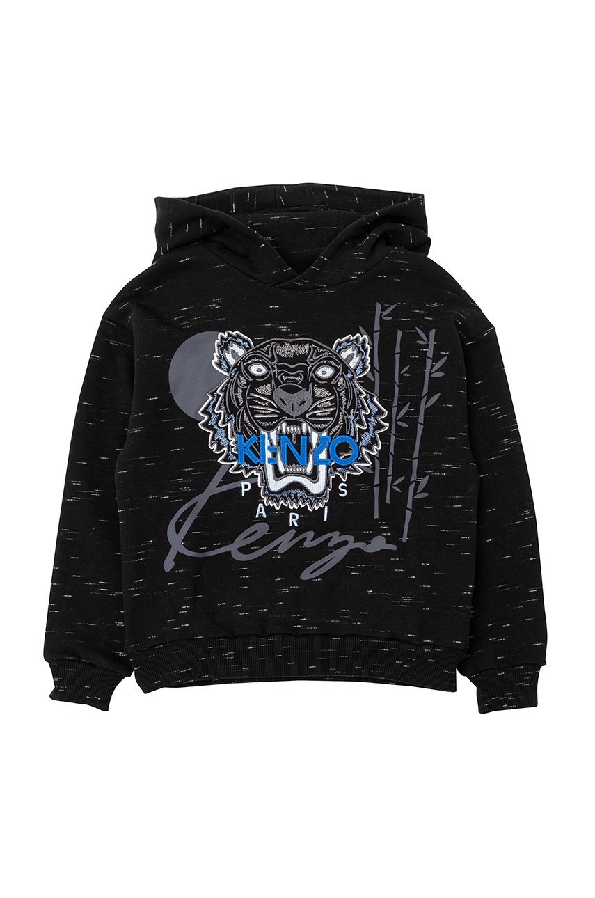 

Детски памучен суичър Kenzo Kids в черно с апликация, Черен