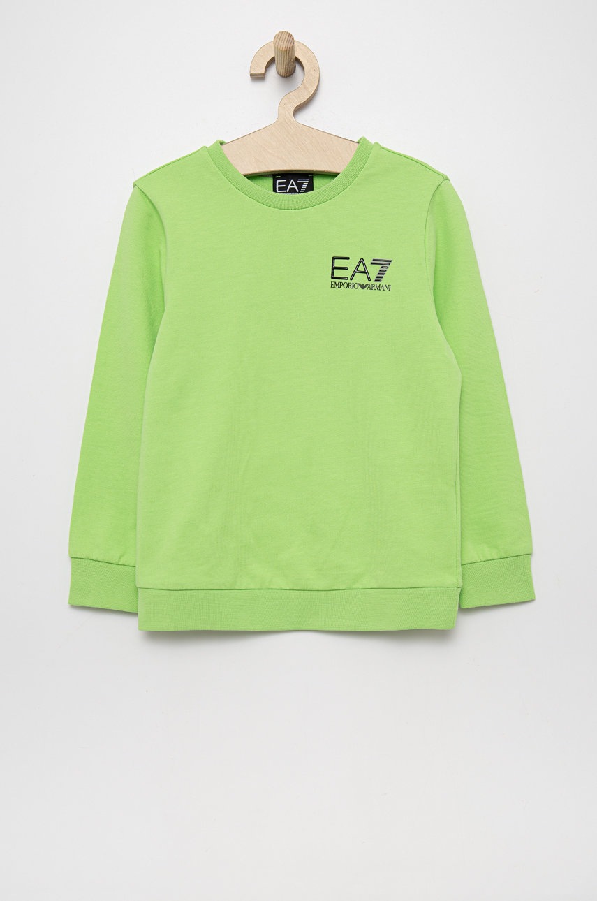 

Детски памучен суичър EA7 Emporio Armani в зелено с апликация, Зелен