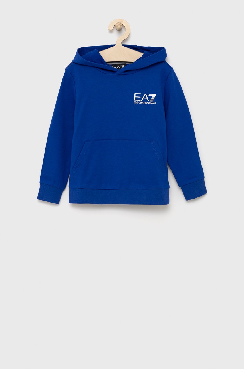 

Детски памучен суичър EA7 Emporio Armani с принт, Син