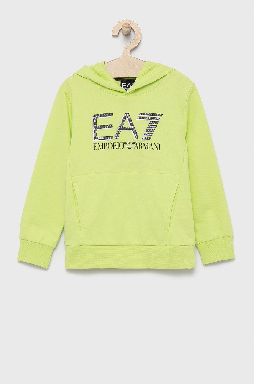 EA7 Emporio Armani hanorac de bumbac pentru copii culoarea verde, cu imprimeu 2022 ❤️ Pret Super answear imagine noua 2022