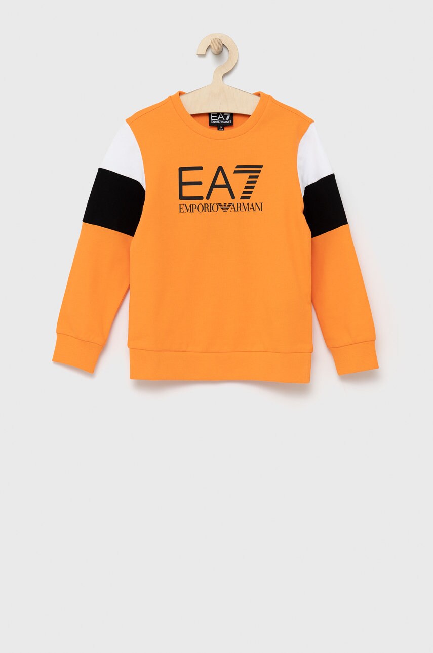 EA7 Emporio Armani hanorac de bumbac pentru copii culoarea portocaliu, cu imprimeu