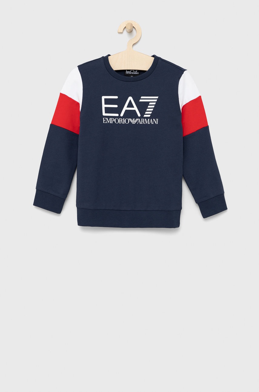 

Детски памучен суичър EA7 Emporio Armani в тъмносиньо с принт, Тъмносин